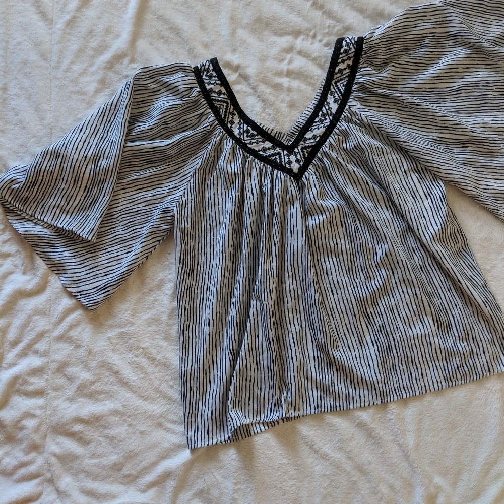 Flying Tomato | Black White Striped Flowy Blouse